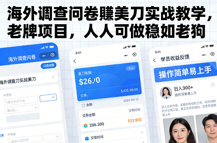 海外调查问卷賺美刀实战教学，老牌项目，人人可做稳如老狗-大设天下