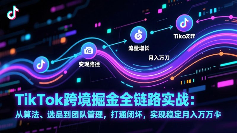 TikTok跨境掘金全链路实战：从算法、选品到团队管理，打通闭环，实现稳定月入万刀-大设天下