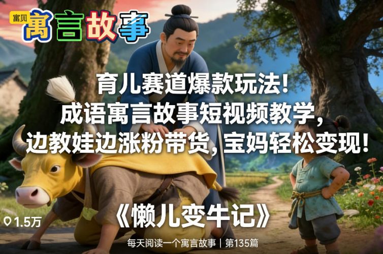 育儿赛道爆款玩法！成语寓言故事短视频教学，边教娃边涨粉带货，宝妈轻松变现！-大设天下