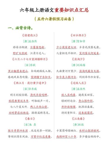 六年级上语文重要知识点汇总-大设天下