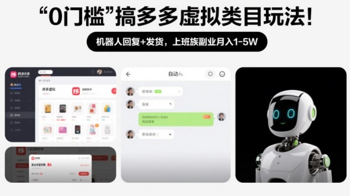 0门槛搞多多虚拟类目玩法！机器人回复+发货，上班族副业月入1-5W【揭秘】-大设天下