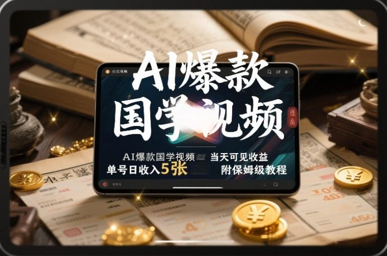 AI爆款国学视频，独家起号方法，小白直接上手，当天可见收益，单号日收入5张+附保姆级教程-大设天下