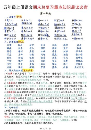 五年级上语文期末总复习重点知识晨读必背-大设天下