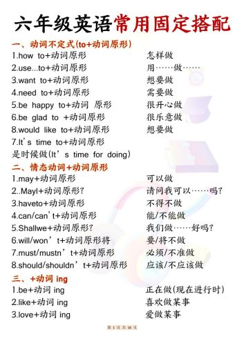 六年级上英语常用固定搭配-大设天下