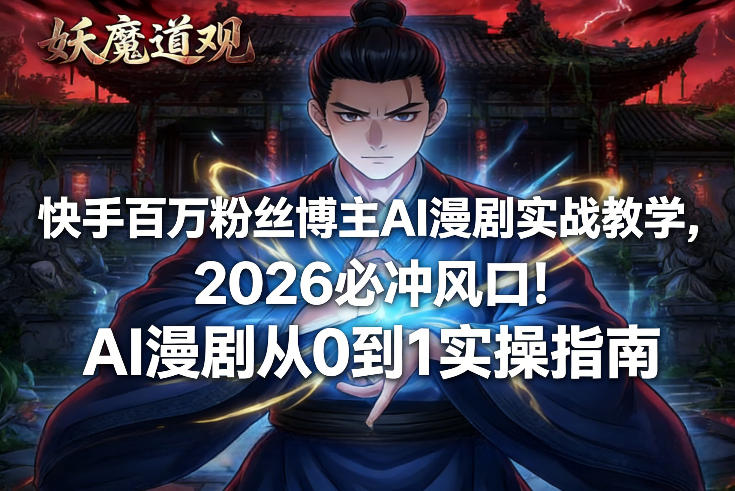 快手百万粉丝博主AI漫剧实战教学，2026必冲风口！AI漫剧从0到1实操指南-大设天下
