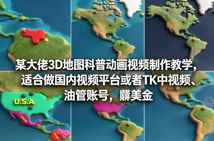 某大佬3D地图科普动画视频制作教学，适合做国内视频平台或者TK中视频、油管账号，賺美金-大设天下