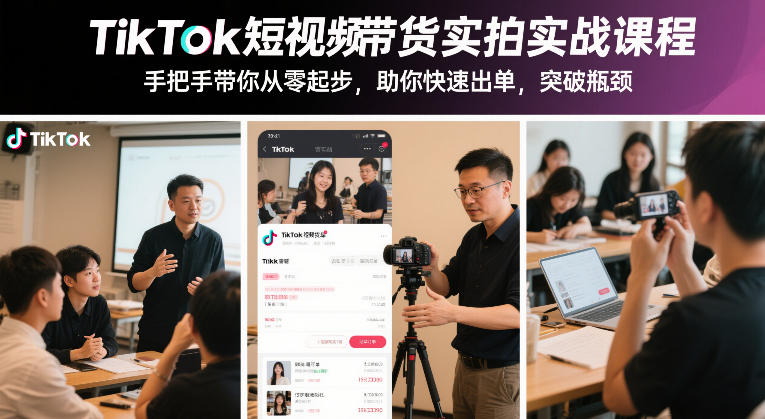 TikTok短视频带货实拍实战课程，手把手带你从零起步，助你快速出单，突破瓶颈-大设天下