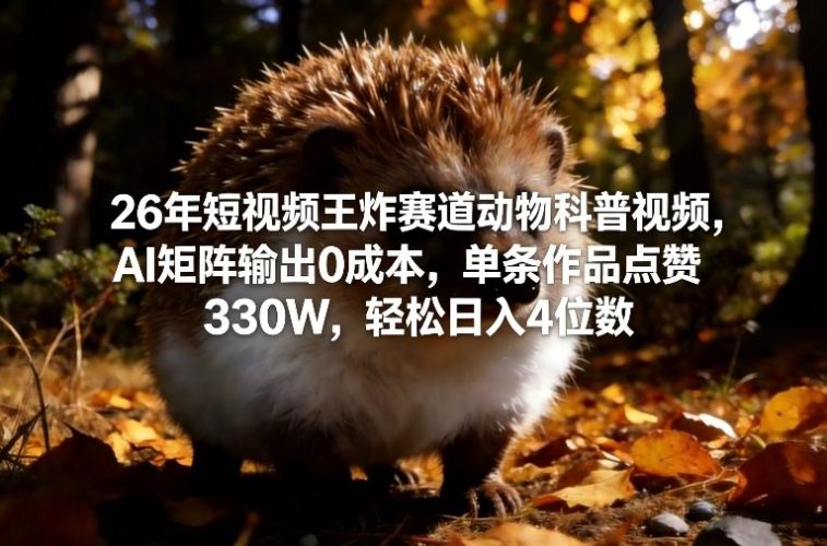 26年短视频王炸赛道动物科普视频，AI矩阵输出0成本，单条作品点赞330W，轻松日入4位数-大设天下