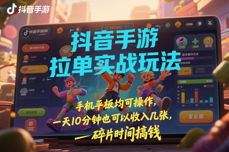 抖音手游拉单实战玩法，手机平板均可操作，一天10分钟也可以收入几张，碎片时间搞钱【揭秘】-大设天下