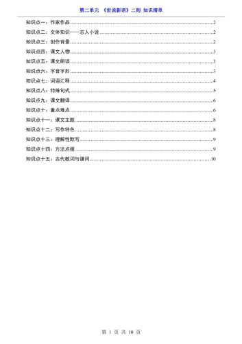 七年级上语文第2单元《世说新语》二则知识梳理-大设天下