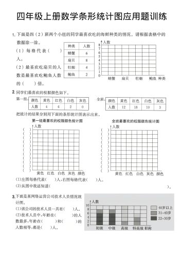四年级上数学条形统计图应用题训练-大设天下