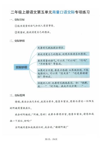 二上语文第五单元商量口语交际专项练习（7页）-大设天下