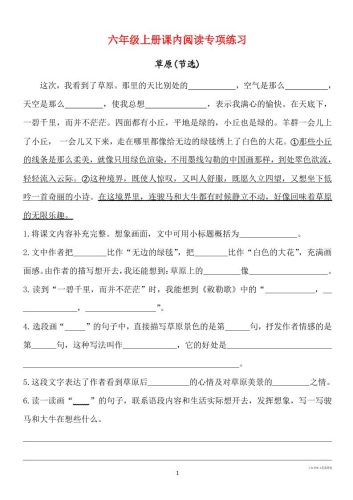 六年级上册语文课内阅读专项练习-大设天下