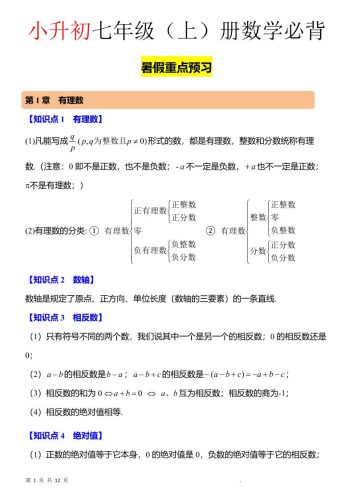 七年级上数学知识点归纳总结-大设天下