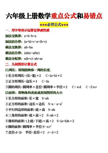 六上数学重点公式和易错点6页-大设天下