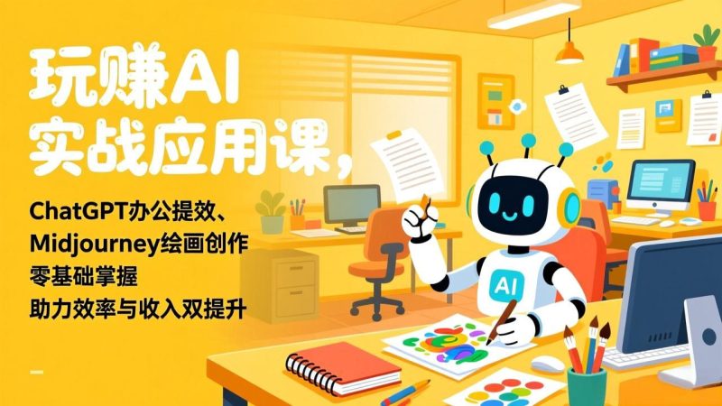 玩赚AI实战应用课，ChatGPT办公提效、Midjourney绘画创作，零基础掌握，助力效率与收入双提升-大设天下