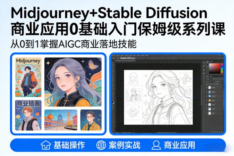 AIGC商业应用Midjourney+Stable Diffusion教程，0基础入门保姆级系列课-大设天下