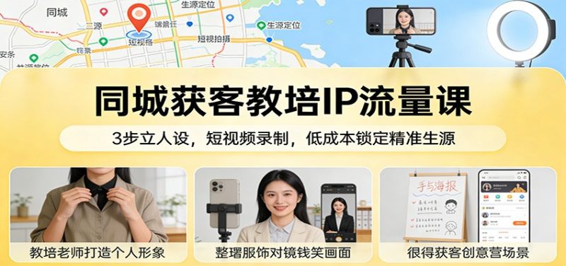 同城获客教培IP流量课：3步立人设，短视频录制，低成本锁定精准生源-大设天下