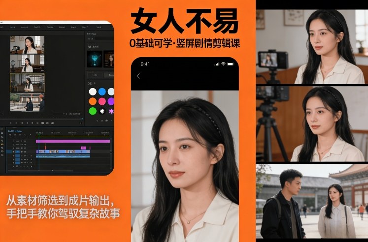 0基础可学！《女人不易》竖屏剧情剪辑课，从素材筛选到成片输出，手把手教你驾驭复杂故事-大设天下