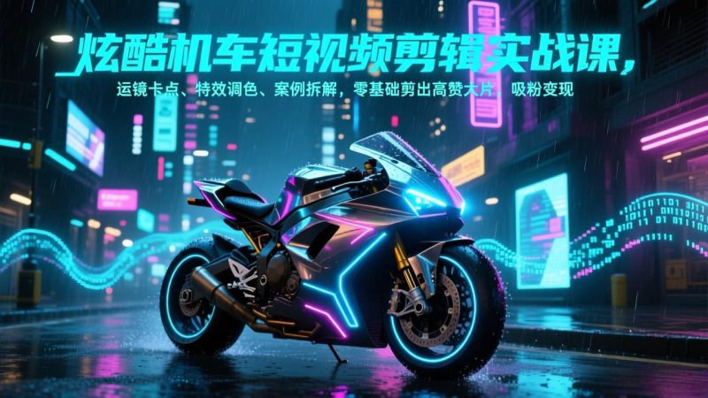 炫酷机车短视频剪辑实战课，运镜卡点、特效调色、案例拆解，零基础剪出高赞大片，吸粉变现-大设天下
