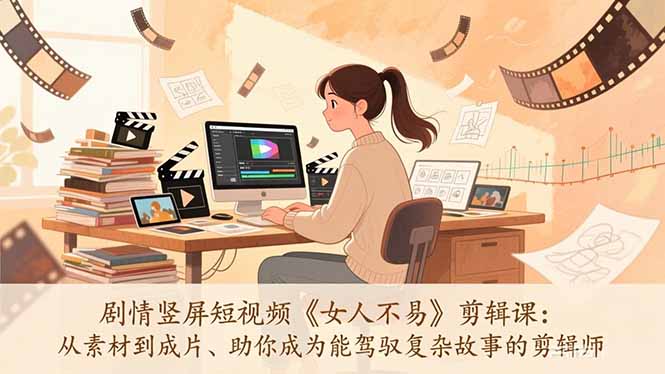 剧情竖屏短视频《女人不易》剪辑课：从素材到成片、助你成为能驾驭复杂故事的剪辑师-大设天下