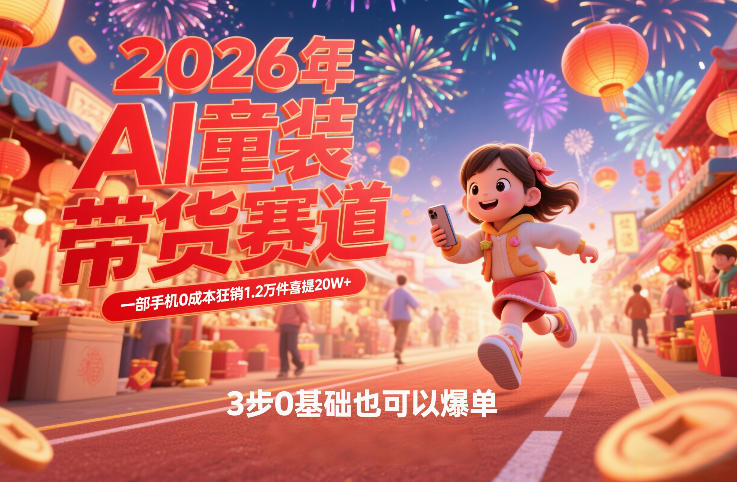 AI童装新春带货赛道，一部手机0成本狂销1.2万件喜提20W+，3步0基础也可以爆单-大设天下