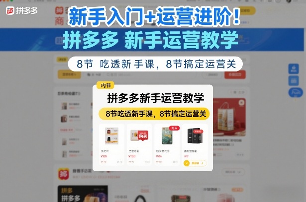 新手入门+运营进阶！拼多多新手运营教学，8节吃透新手课，8节搞定运营关-大设天下