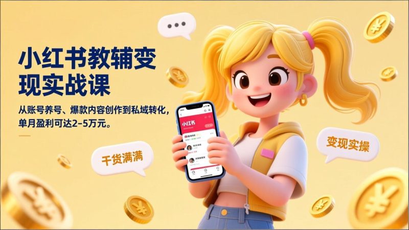 小红书教辅变现实战课，从账号养号、爆款内容创作到私域转化，单月盈利可达2-5万元-大设天下